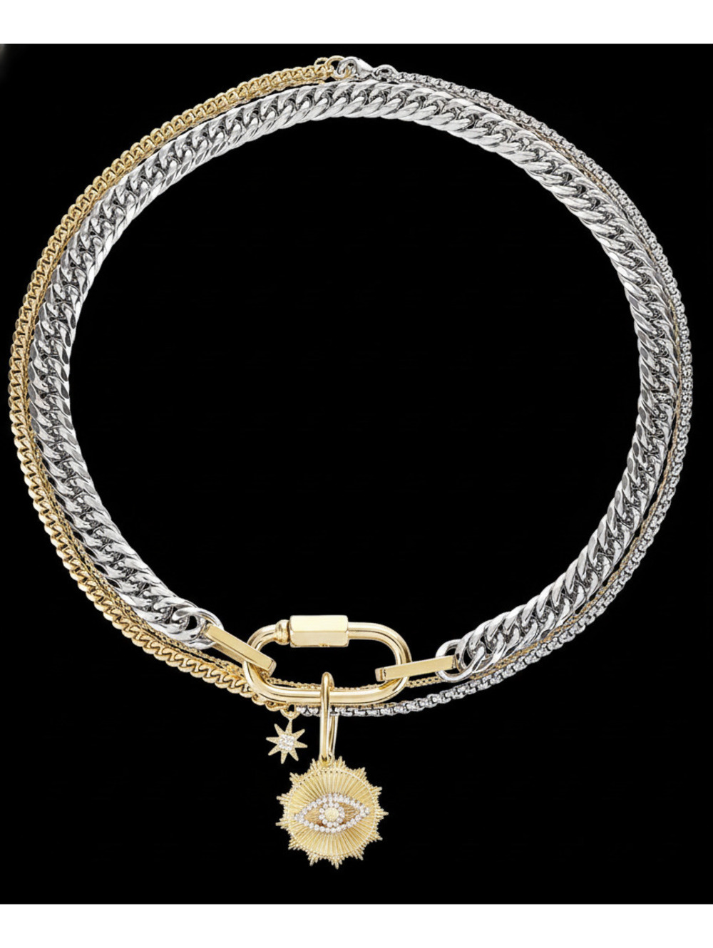 Evil Eye Carabiner Double Strand Necklace Hypoallergenic